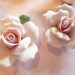 Soft Pastel Pink Ceramic Rose Flower Flat Back 27mm Cabochons with Green Leaf - Qty 3