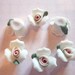 White Ceramic Rose Flower Flat Back 17mm Cabochons with Pink Center Qty 6