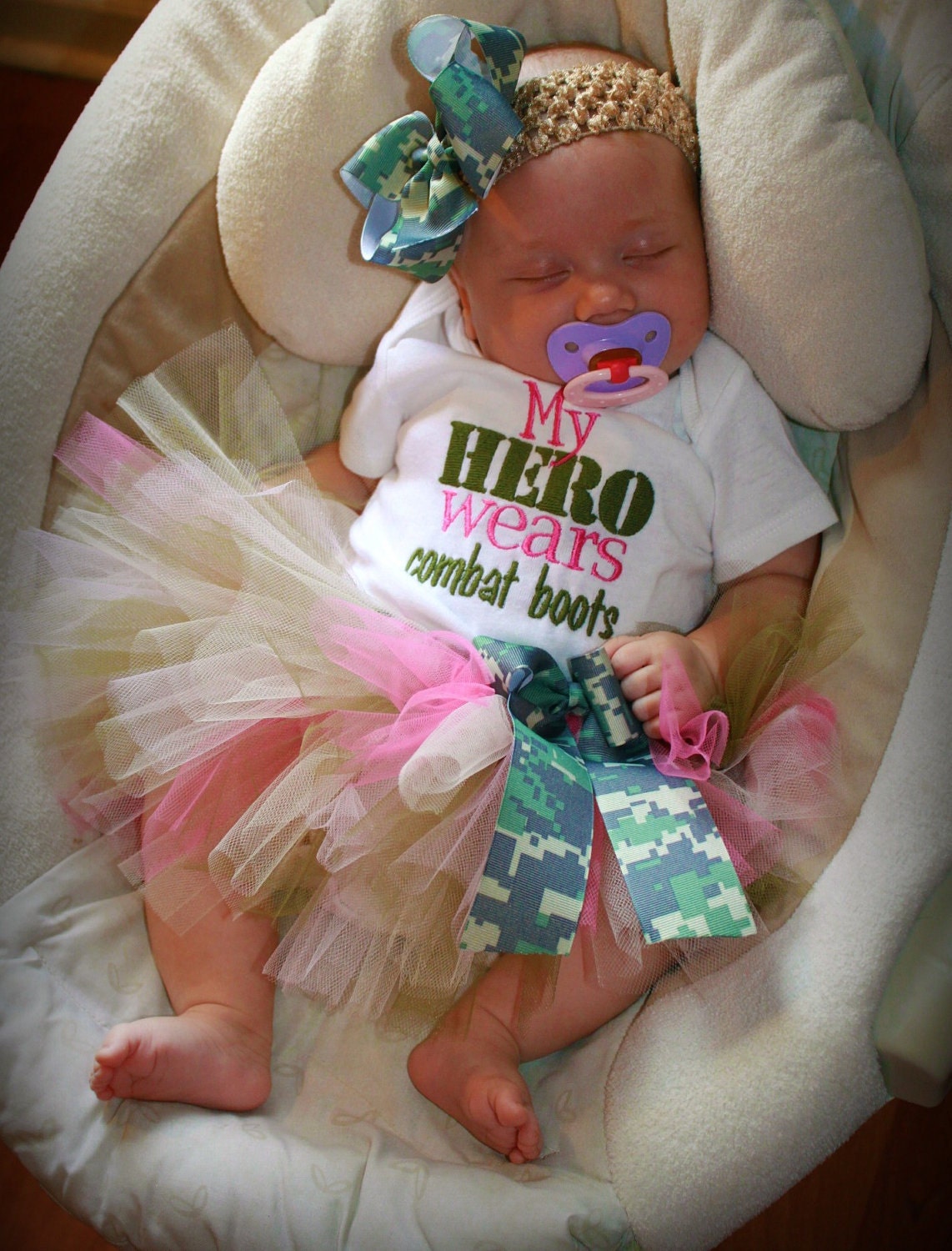 My Hero Wears Combat Boots Pink Army Tutu Outfit - For Sizes Newborn - 12 Months