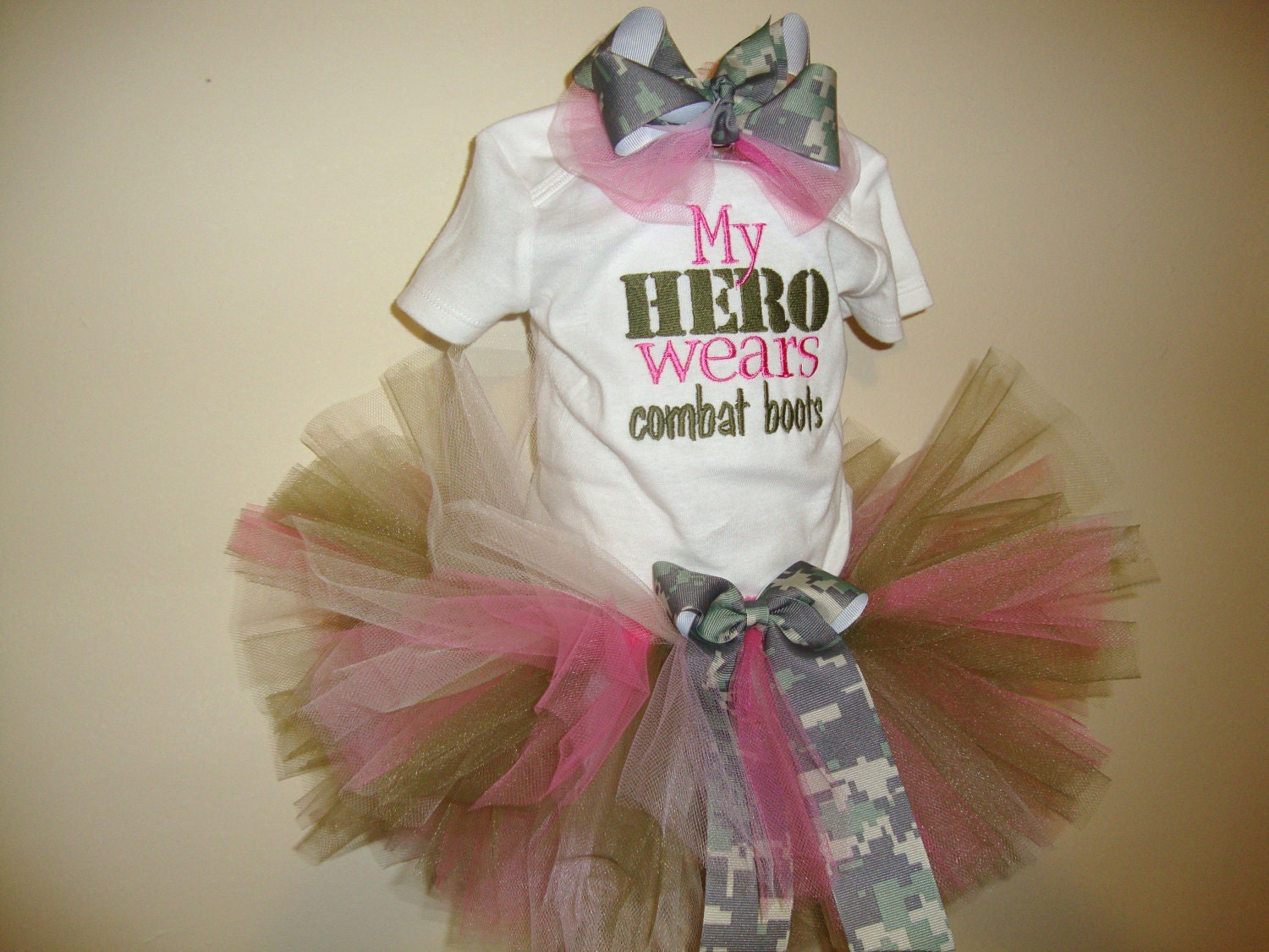 My Hero Wears Combat Boots Pink Army Tutu Outfit - For Sizes Newborn - 12 Months