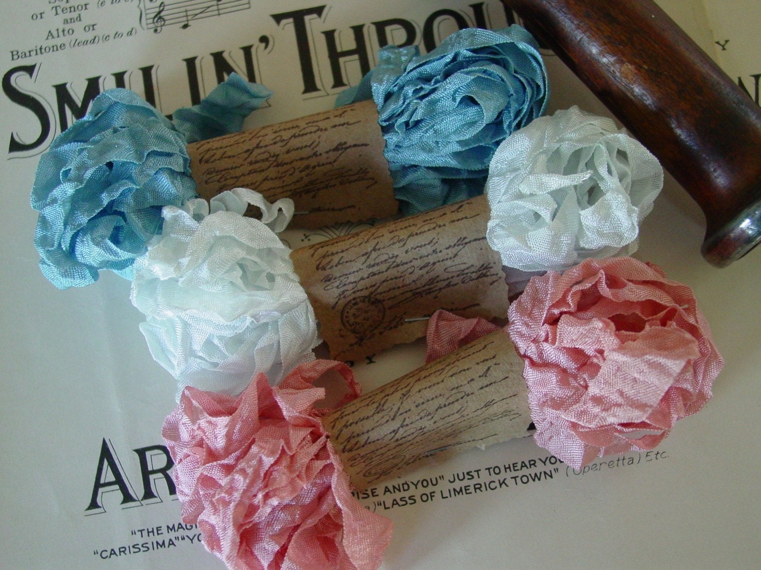 Shabby Wrinkled Marie Antoinette ribbon bundle, 15 yards