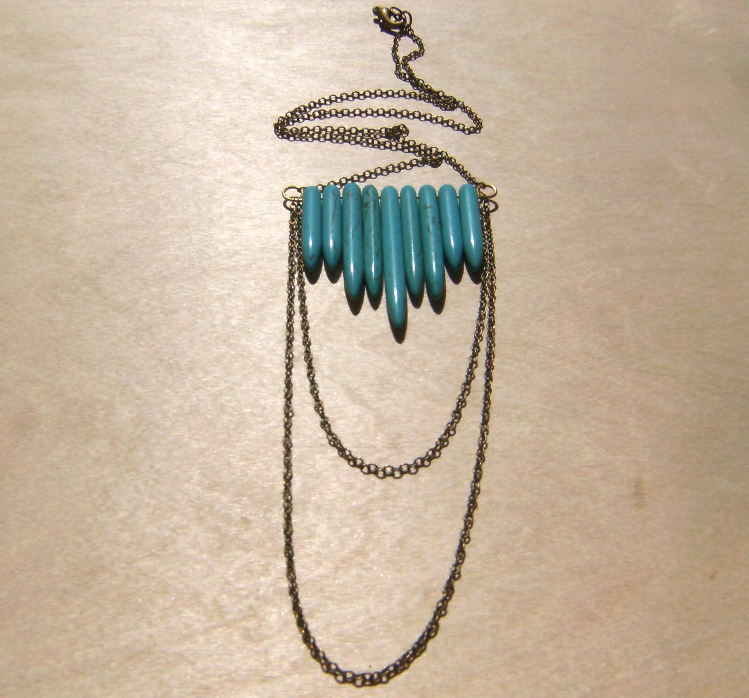 Turquoise Spears Long Brass Chain Necklace