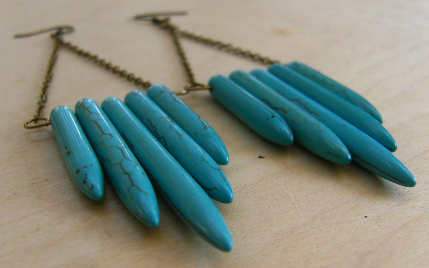 Turquoise Spikes Long Chain Earrings