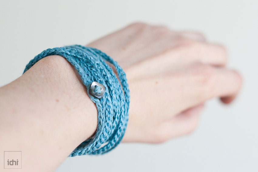 Crochet Bracelet and Necklace in one piece. Blue .