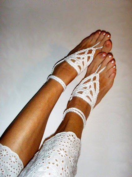 Jewelry Anklet Foot Body Hippy Chic Bracelet Fiber Crochet Dream of summer Bohemian Summer fashion White