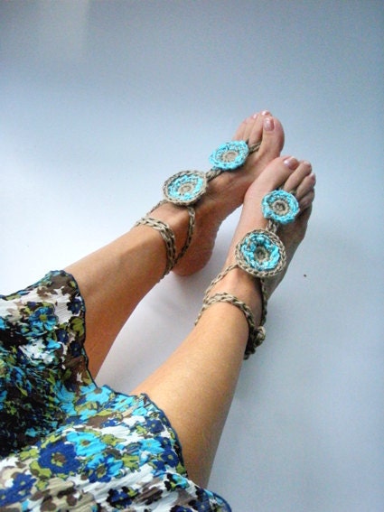 Jewelry Body Anklet Foot Hippy Chic Turquoise Barefoot Sandals Fiber Crochet Nude shoes Yoga Bohemian Summer fashion