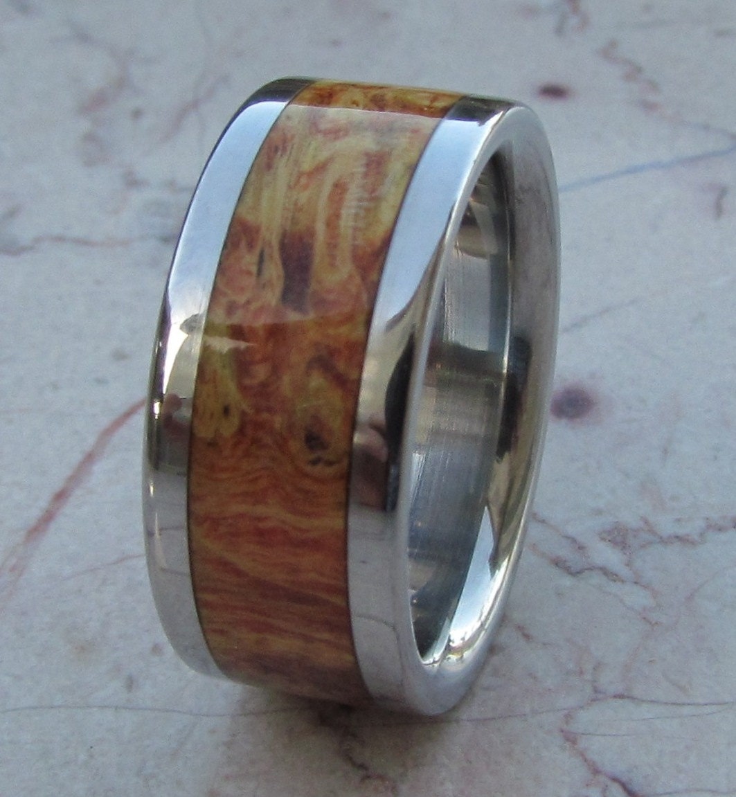 Tungsten Ring Box Elder Burl Wood Mens or Ladies Wedding Band in sizes 4-17 HandCrafted
