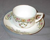 Vintage Tirschenreuth Bavarian China Monmouth 4274 Pattern Cup and Saucer Delicate Dishes Dining Kitchen Home Retro Floral Flowers Swags