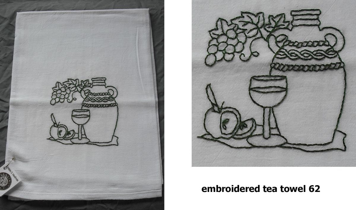Hand Embroidered Tea Towel Flour Sack Cotton - Wine Country Grapes Vineyard Winery Vino Kitchen Vintage Retro Cloth