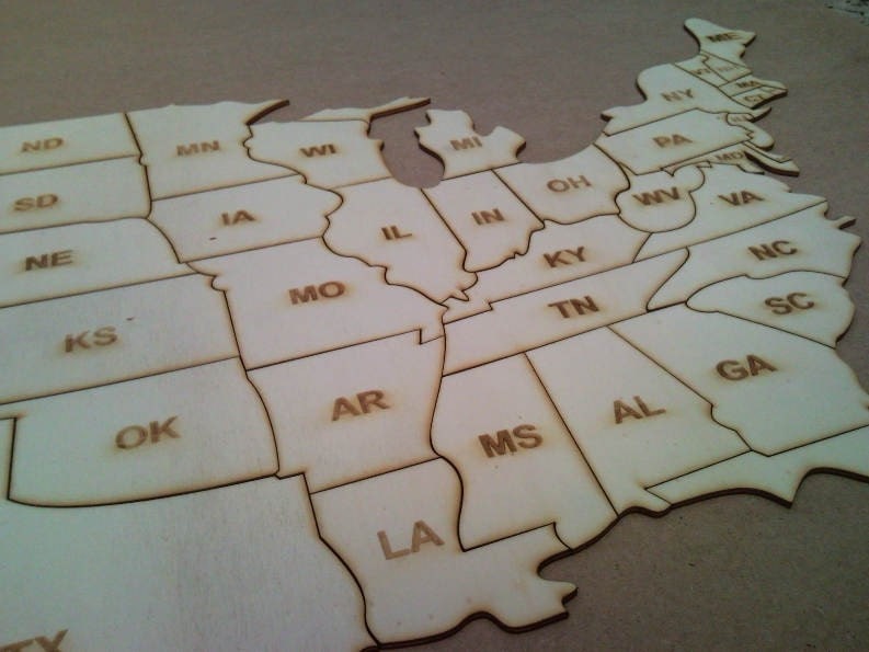 United States of America -USA MAP - Wood Puzzle with 3mm plywood (30.8 x 18.9 inches)