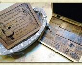 Stamps--Vintage-style Cinderella Wooden rubber Stamps 22pcs with antique wooden box--1set