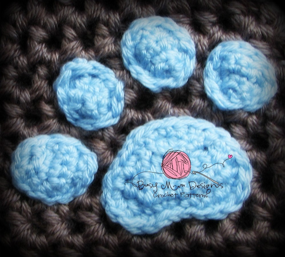 CROCHET PATTERN - Paw Print Applique - Easy - Great for many projects - PDF 204 - Sell what you Make