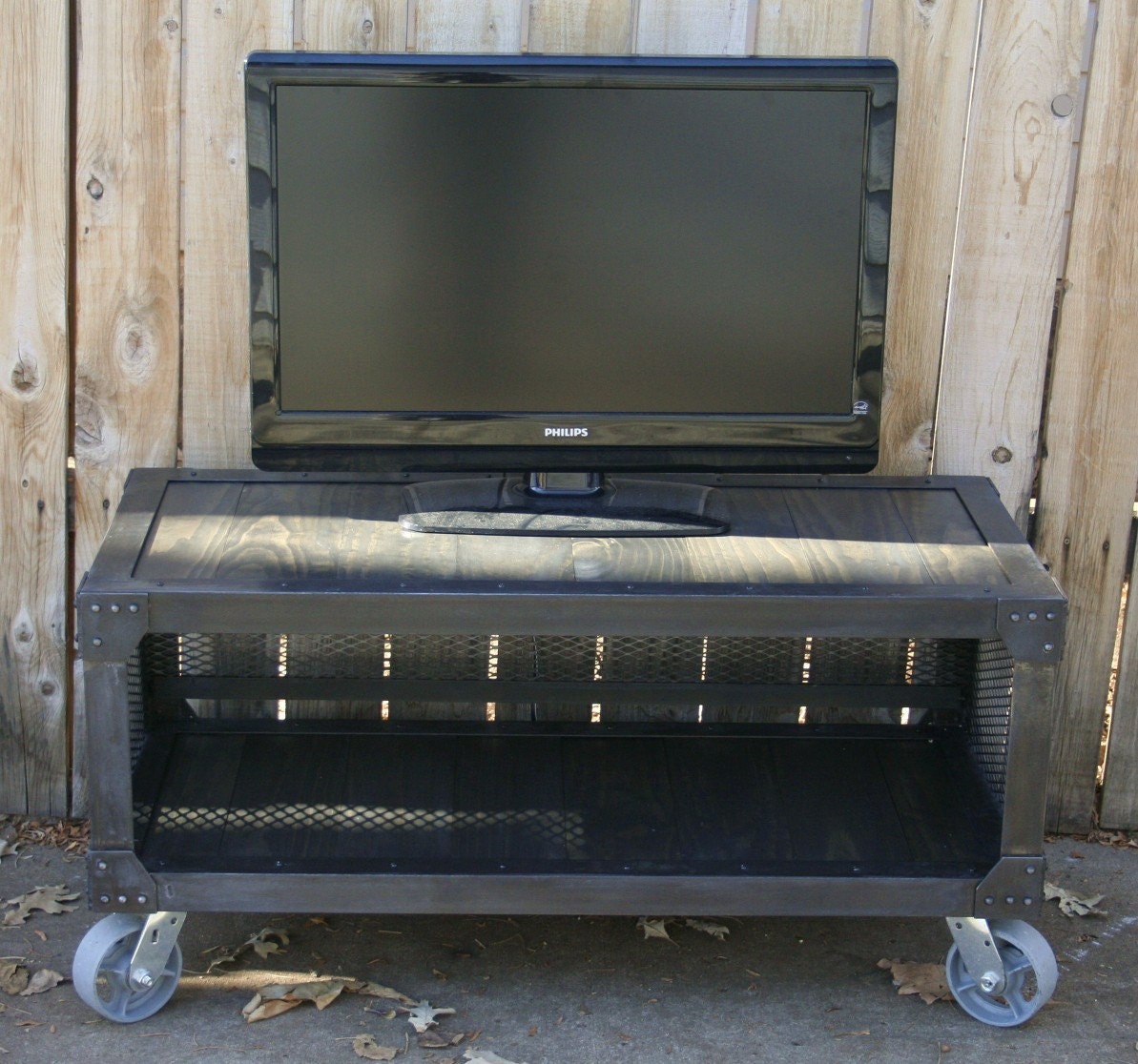 Handmade scrap metal media cabinet