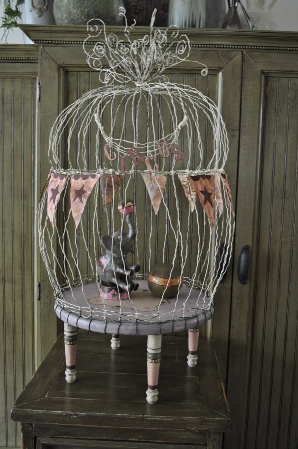 Elephant Circus Cage ooak hand made paperclay