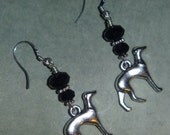 Greyhound, whippet, Italian Greyhound earrings with black crystal beads