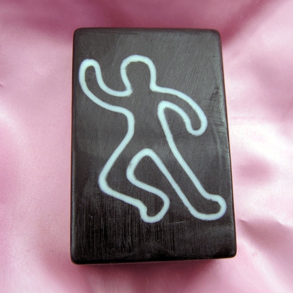 SUDS of the CRIME - Outline Crime Scene Soap - GLOWS in the Dark - Coffee and Donut Scent - Vegan