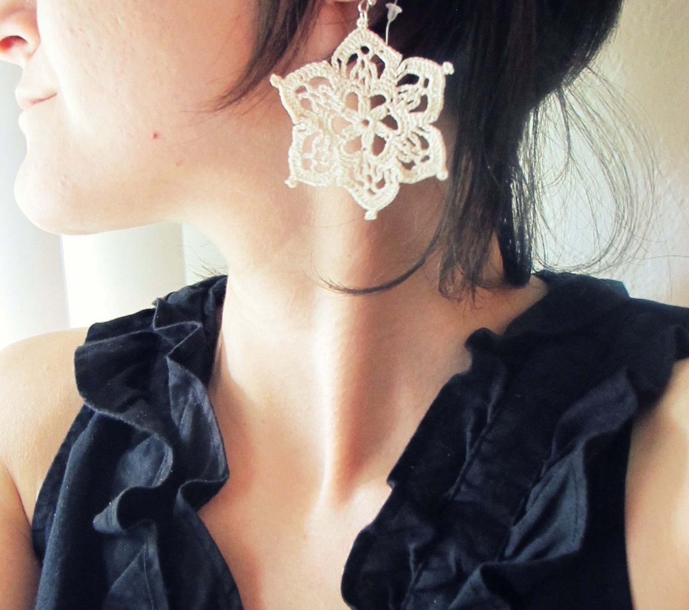 Star Crocheted Earrings - Cotton