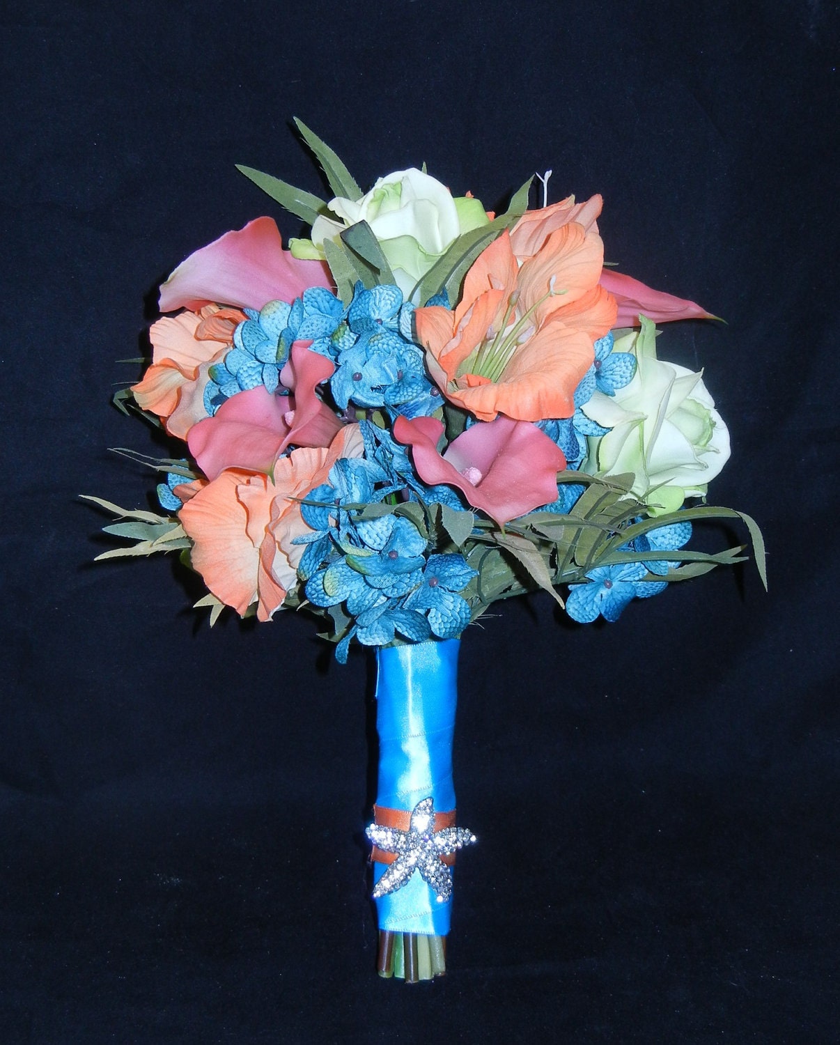 Real Touch Bridal Bouquet with Roses, Hydrangea, Calla lily Tropical Destination