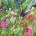 Floral Abstract Impressionist Expressionist Green Pink Purple Peach Lace "Cosmos and Iris," Print 11x14 abstract mixed media painting