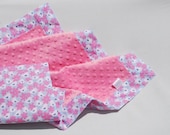 Modern Minky Baby Blanket for your Baby Girl - Modern Birds and Flowers with Pink Minky - Ready to SHip