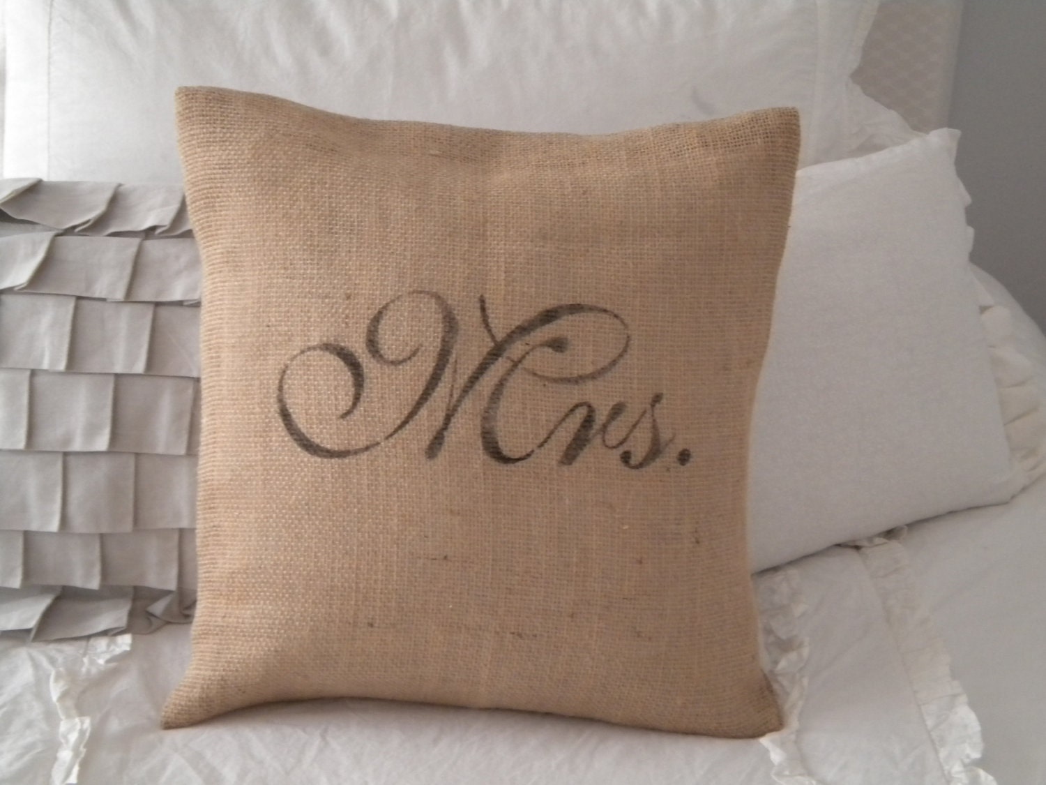 Set of Mr. and Mrs. Burlap Pillow Covers