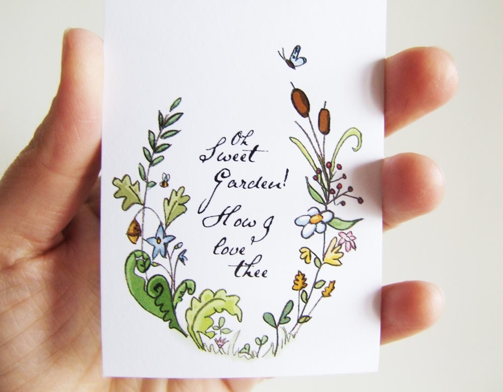 ACEO Gardening Illustration Mini Print Oh Sweet Garden- How I love thee.