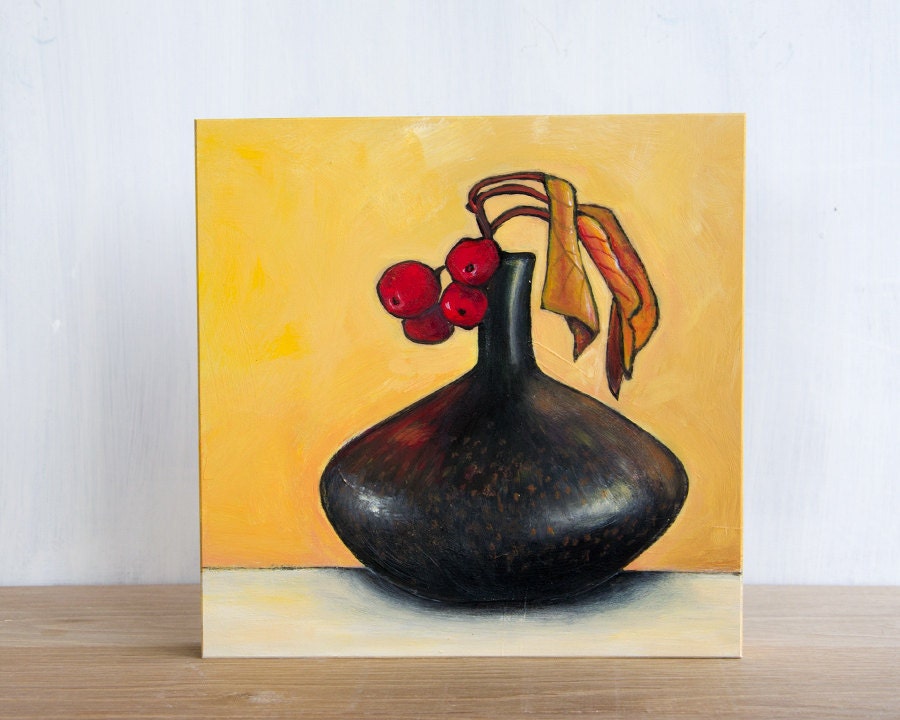 Sale - 'Vase With Berries' Original Painting by Mara Minuzzo