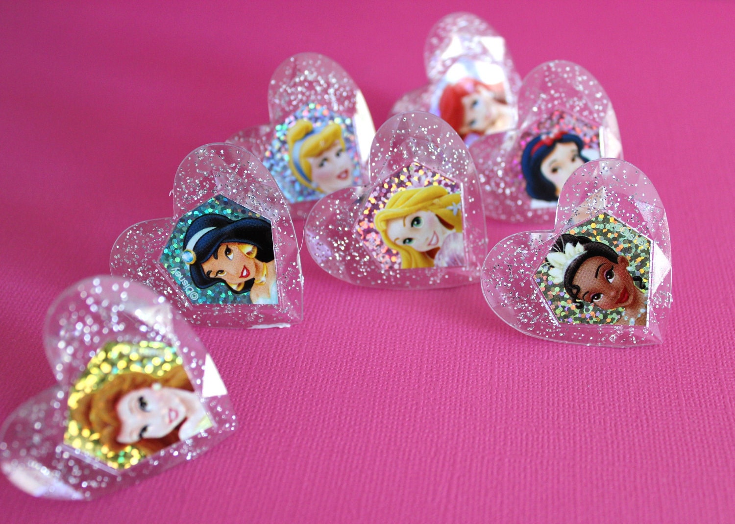 Disney Princess Glitter Heart Rings Cupcake Toppers - Assortment of 24