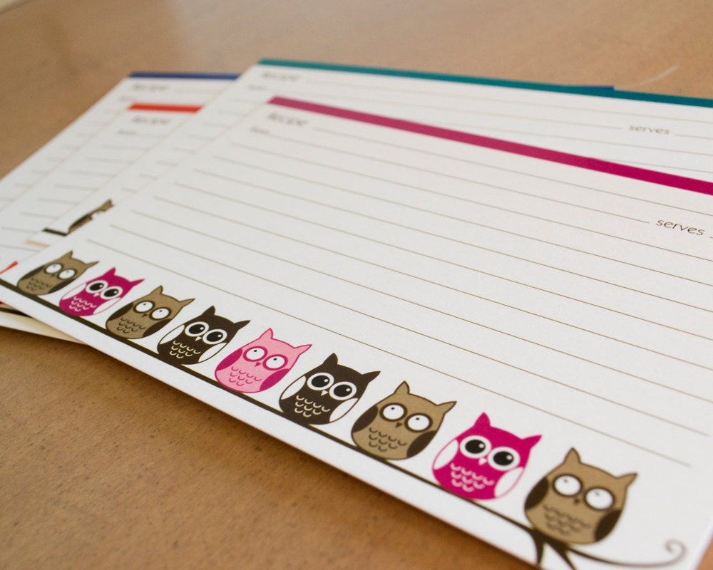 Recipe Cards - Owl - Set of 20