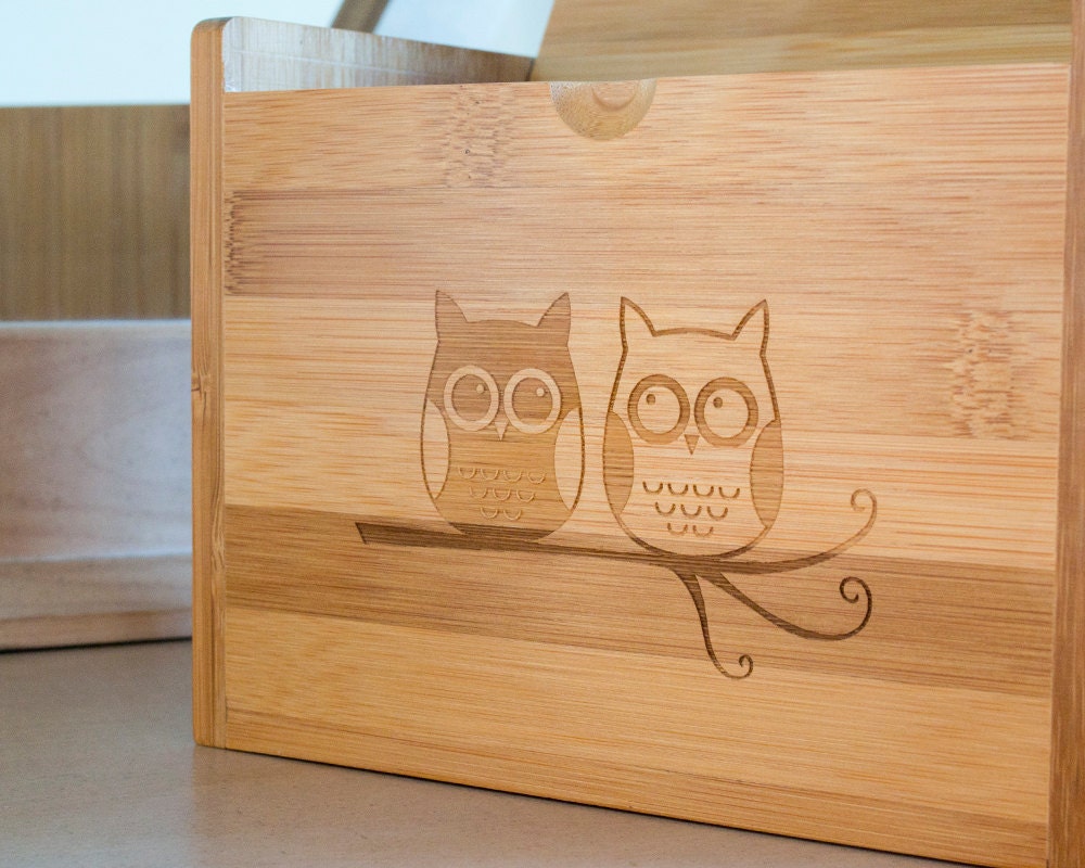 Wooden Recipe Box with Adorable Owls
