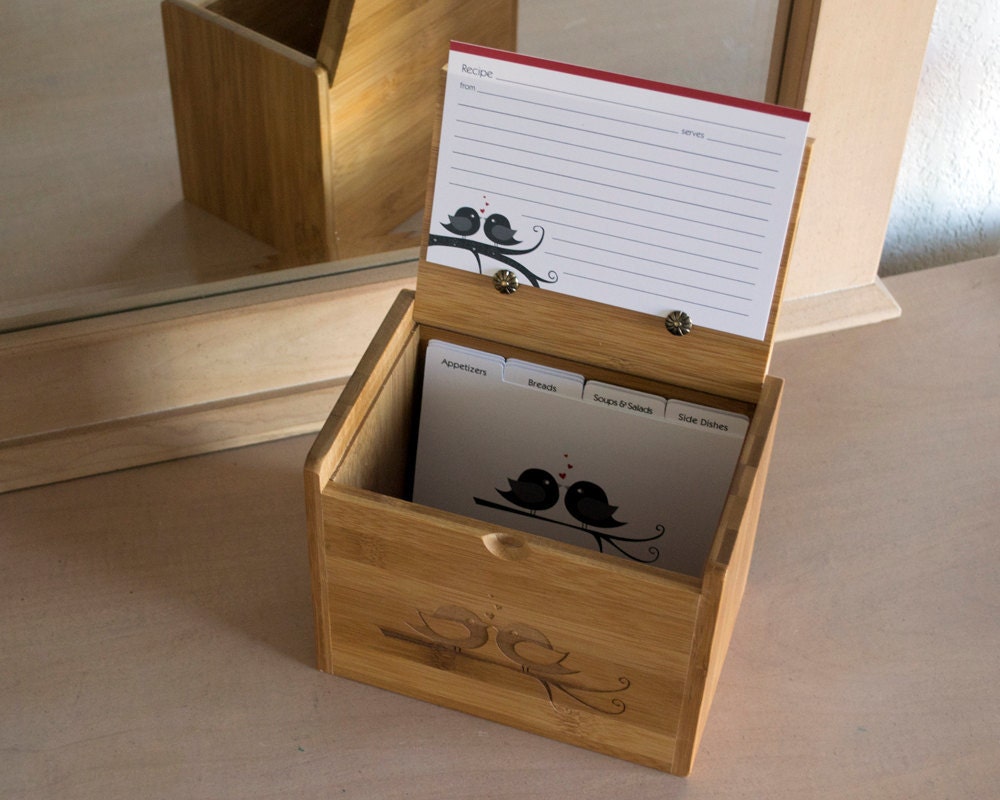 Recipe Box - Engraved Lovebirds