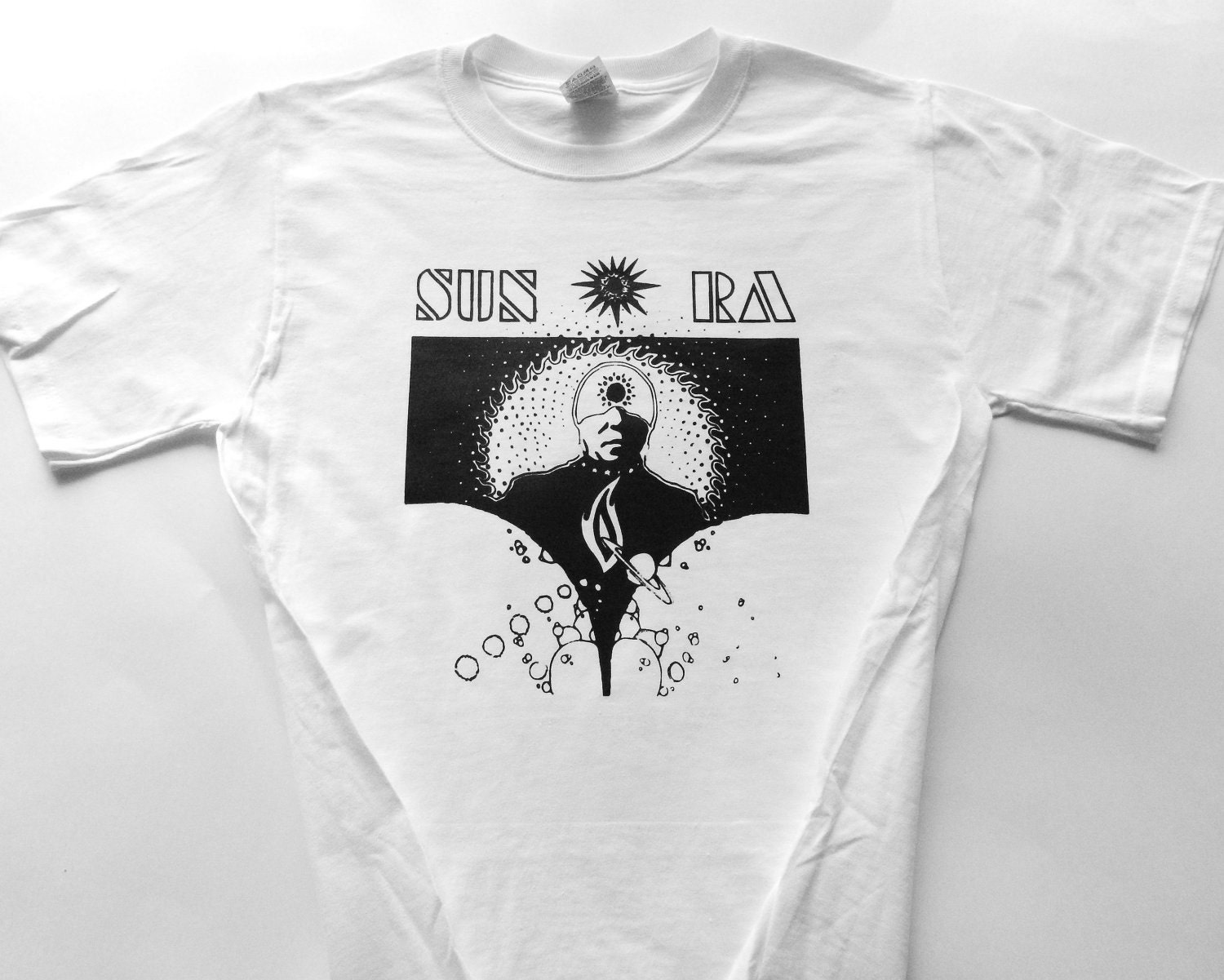 Sun RA T shirt screen print short sleeve  white