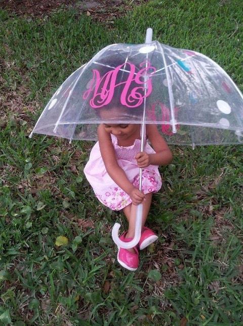 Small 34" Little Girl Personalized Monogram Clear Umbrella