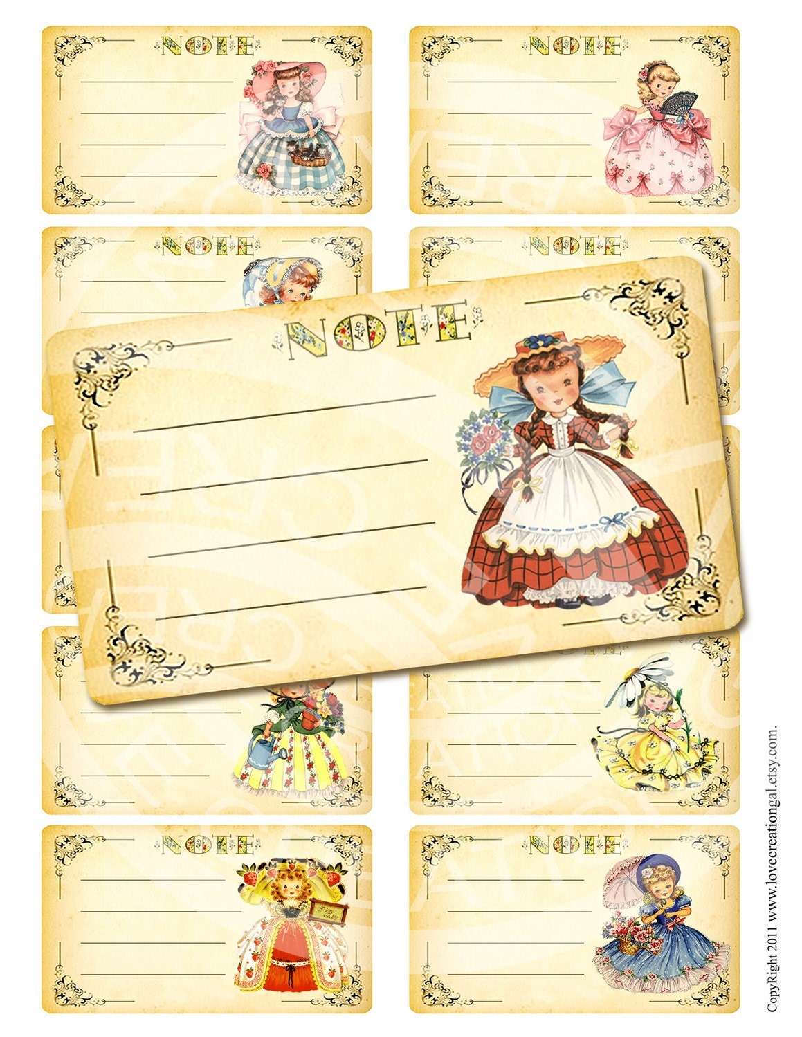 Vintage Princess Doll Daughter Girls Children Tea Wedding Party Note Cards invitation Label Gift Tag Digital Collage Sheet Images Sh022