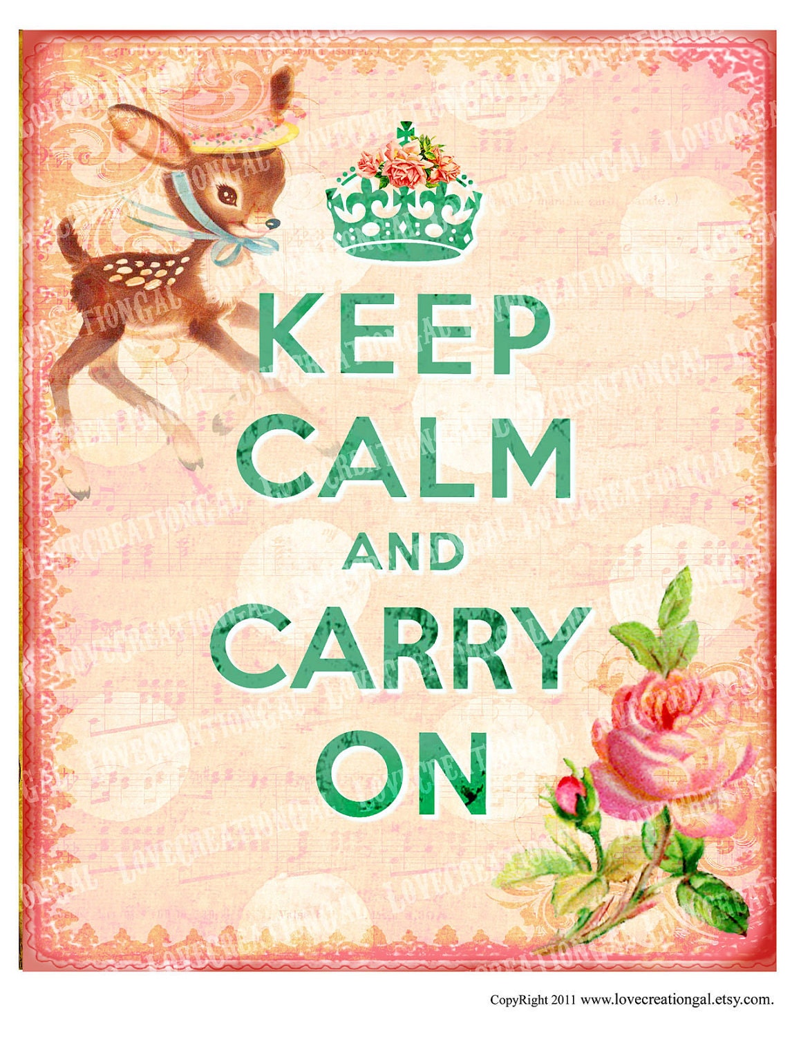 8x10 Digital Images Vintage Keep Calm Carry On Whimsical Rose Deer Paris French Frame ACEO postcard iron on transfer craft Card Sheet Sh121