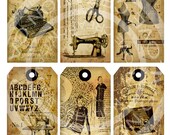 Vintage Dress form Sewing machine Button Clothes Paris Antique Thank You Gift Price Tags Digital Collage Sheet clip art Images Sh166