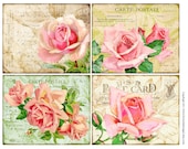 4x5 Vintage Cottage Flower Rose Botanical French Paris ATC Background Gift Tags Box Jar Labels Note Cards Digital Collage Sheet Images Sh188