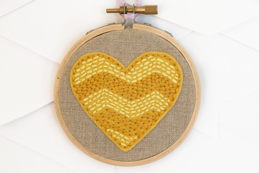 Yellow Chevron Heart Embroidery