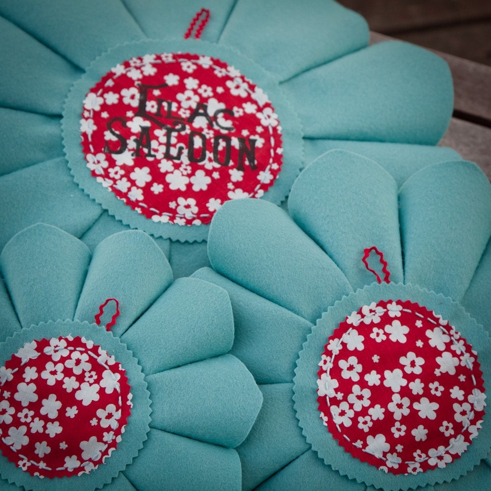 SALE Aqua and Red Wallflowers (set of 3)