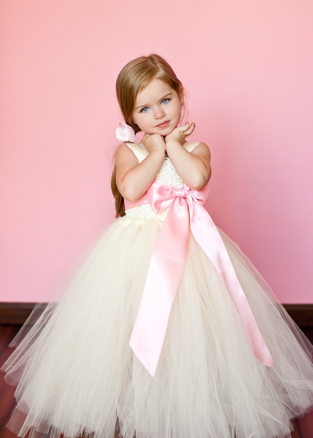 Madelyn Flower Girl Tutu Dress with Customizable Sash