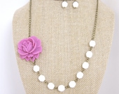 Set of 5 Bridesmaid Jewelry Set Flower Necklace Wedding Jewelry Fuchsia Flower Necklace Bridesmaid Necklace Pink Wedding Jewelry