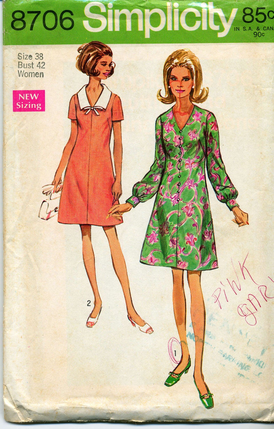 Vintage Dresses in Two Styles Sewing Pattern - Simplicity No. 8706 - Size 38