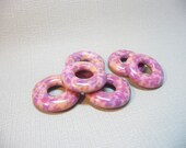 Handmade Set of 6 Round Tribal Beads-Pate De Verre-Pink mix-SRAFREE SHIPPING-pink glass beads-purple glass beads-glass donut beads