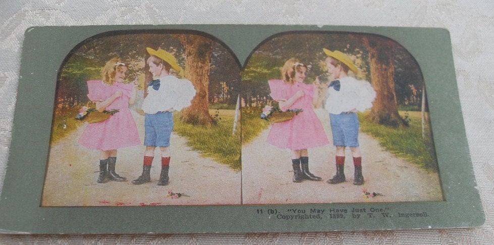 Stereoscopic Views, Pair of Views, Boy and Girl, One Kiss