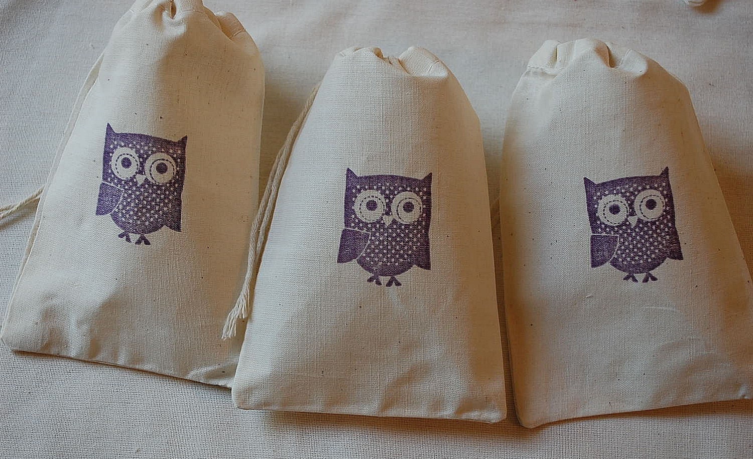 10 Dark Purple Owl Muslin Favor Gift Bags - Organic Cotton Drawstring Gift Bags 4x6 Il_170x135