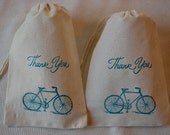 11 Teal Thank You Organic Muslin Favor Gift Bags - Cute bicycle - 4x6 Great for Weddings and Parties