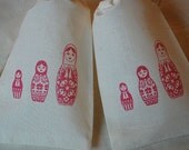 10 Red Russian Nesting Dolls Muslin Favor Gift Bags - Organic Cotton Drawstring Gift Bags 4x6 Il_170x135