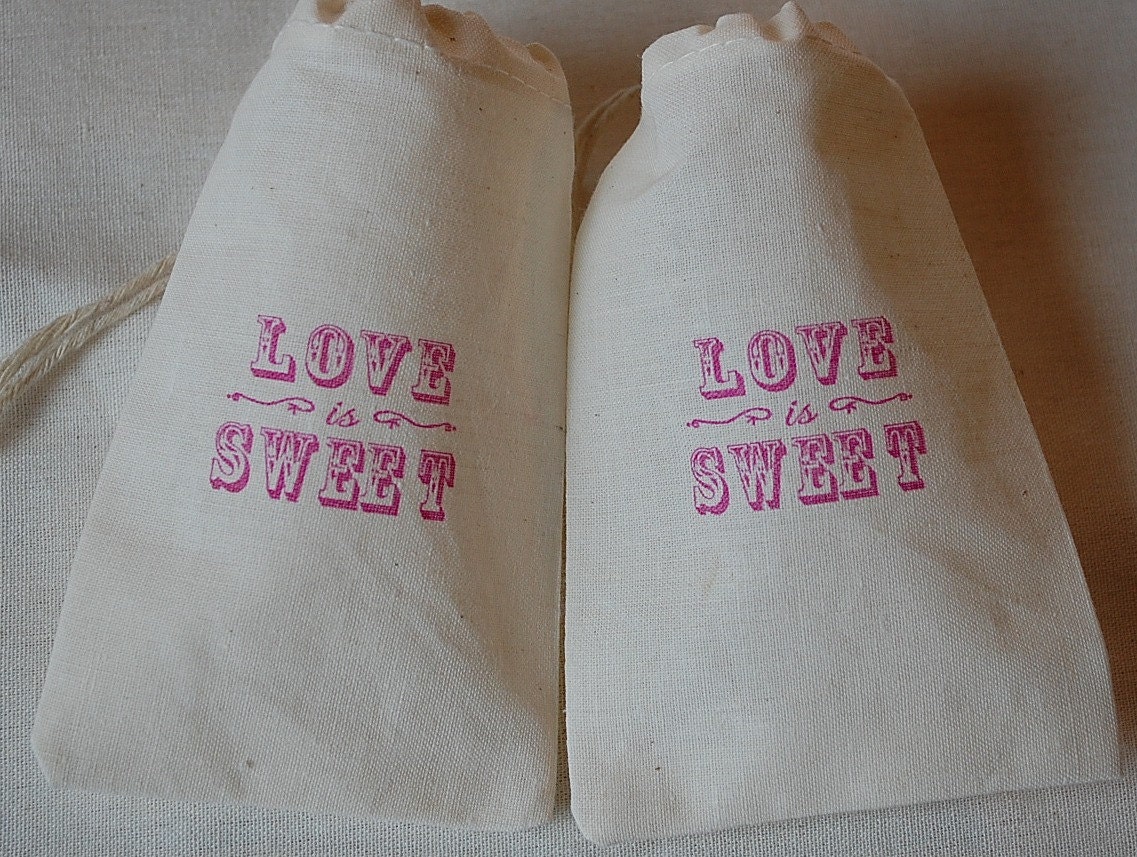 60 Wedding Favor Bags - Vintage Love is Sweet Organic Cotton Gift Bags 3x5 Great for Weddings Il_170x135