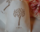100 Personalized Organic Muslin Favor Gift Bags - Brown Clover Tree with Initials 4x6 Great for Weddings Il_170x135