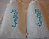 10 Teal Seahorse Organic Muslin Cotton Favor Gift Bags with Drawstrings 4x6 Il_170x135